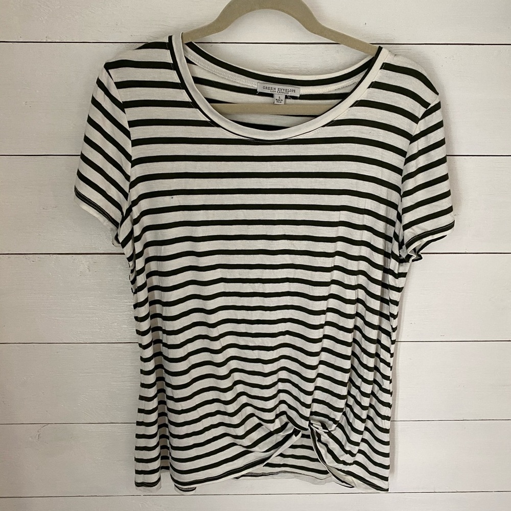 White shirt with hunter green stripes